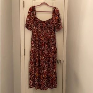 H&M Floral Midi Dress in Black, Pink, Orange & Yellow